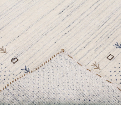 Ivory Contemporary Gabbeh Border Design Hand Loomed Wool Rug.