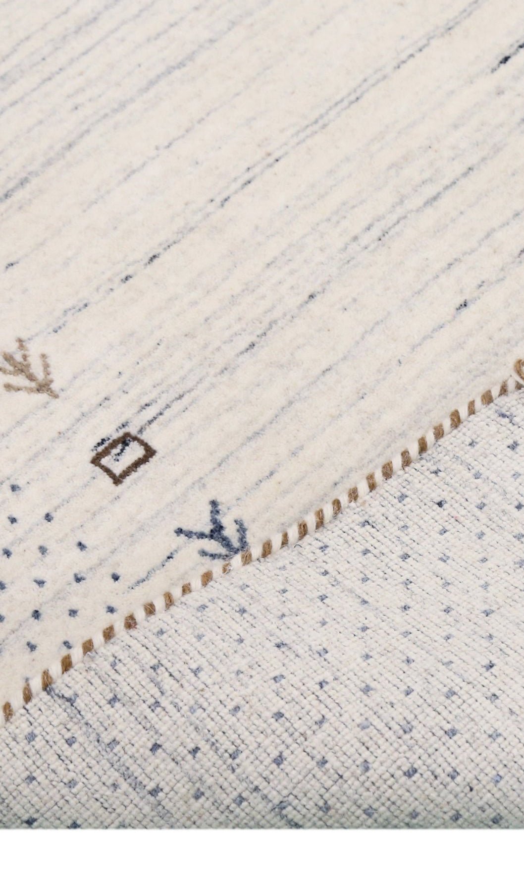 Ivory Contemporary Gabbeh Border Design Hand Loomed Wool Rug.