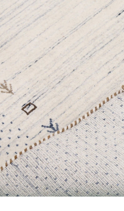 Ivory Contemporary Gabbeh Border Design Hand Loomed Wool Rug.