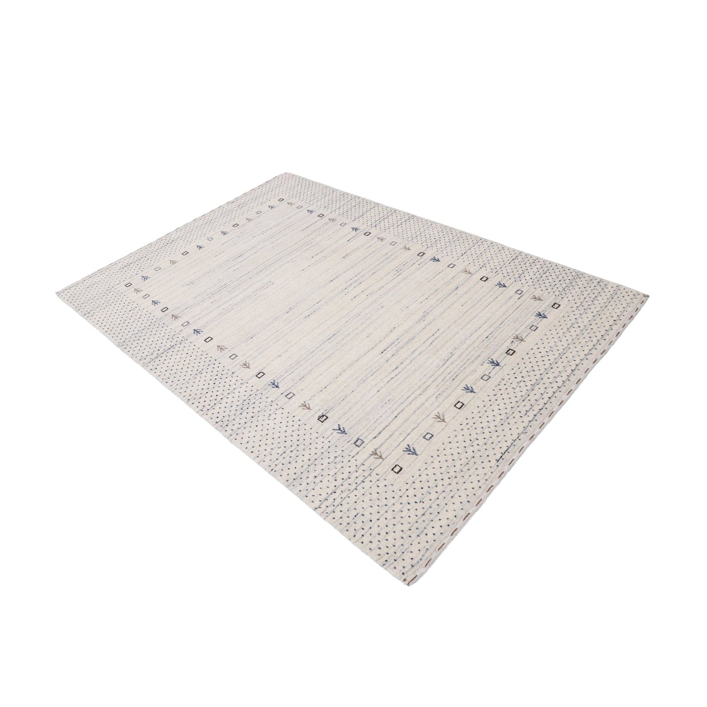 Ivory Contemporary Gabbeh Border Design Hand Loomed Wool Rug.