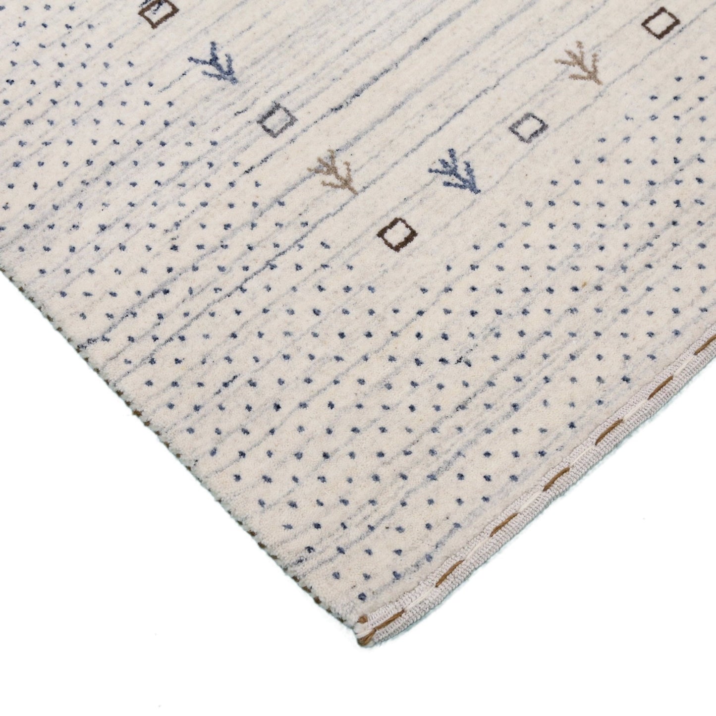 Ivory Contemporary Gabbeh Border Design Hand Loomed Wool Rug.