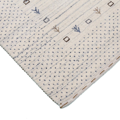 Ivory Contemporary Gabbeh Border Design Hand Loomed Wool Rug.