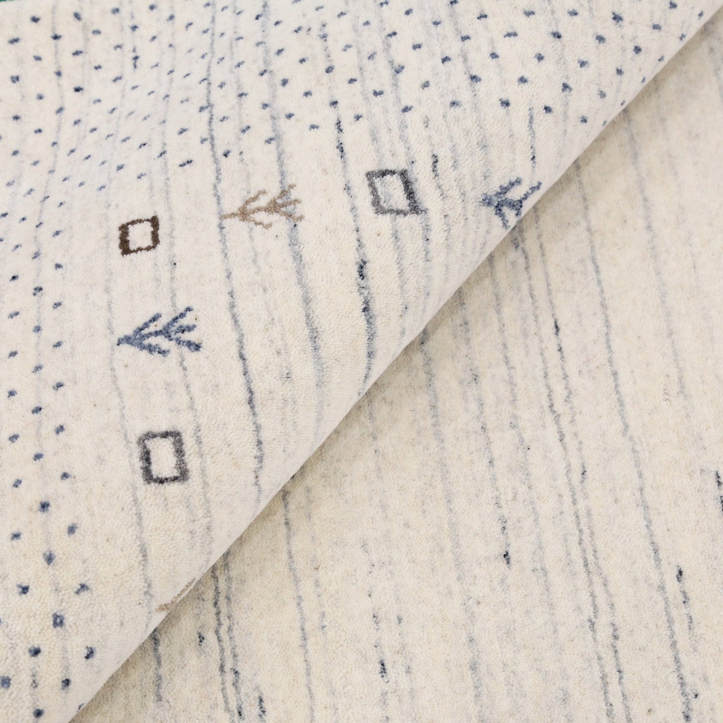 Ivory Contemporary Gabbeh Border Design Hand Loomed Wool Rug.