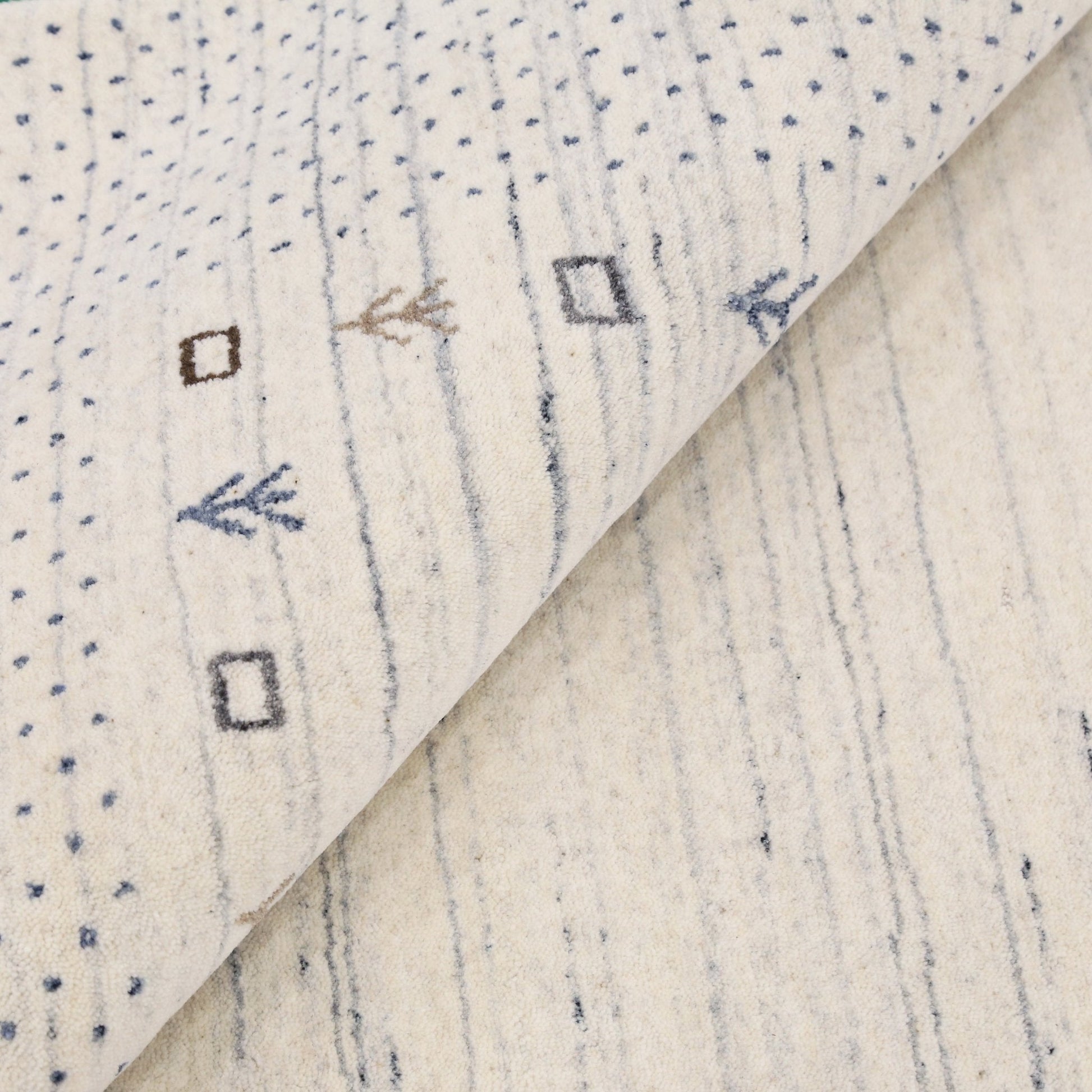Ivory Contemporary Gabbeh Border Design Hand Loomed Wool Rug.