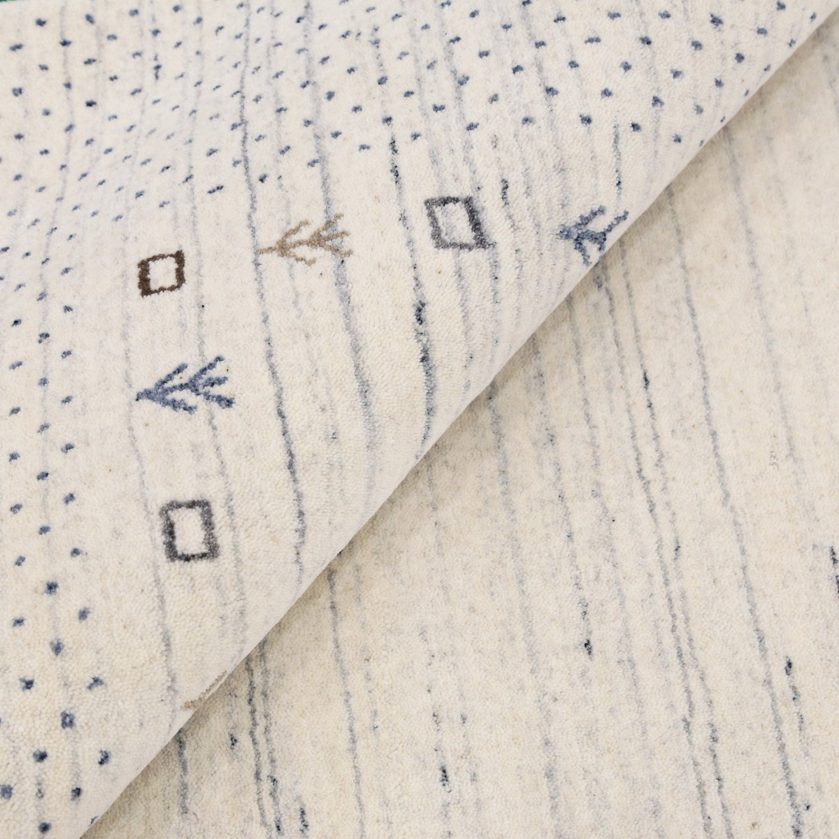 Ivory Contemporary Gabbeh Border Design Hand Loomed Wool Rug.