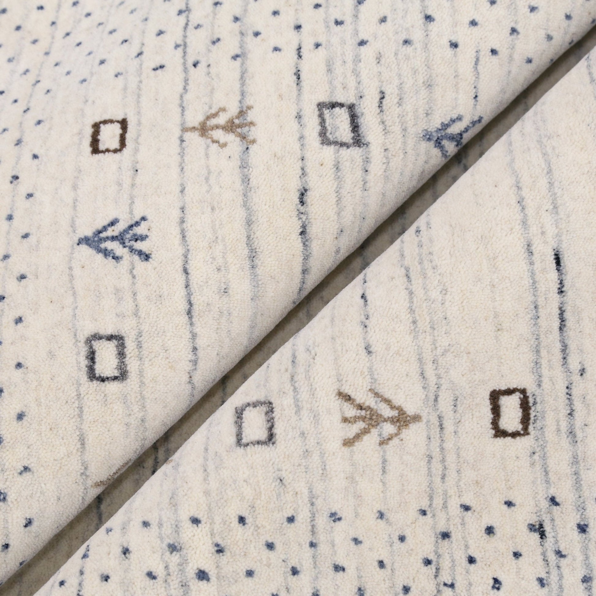 Ivory Contemporary Gabbeh Border Design Hand Loomed Wool Rug.