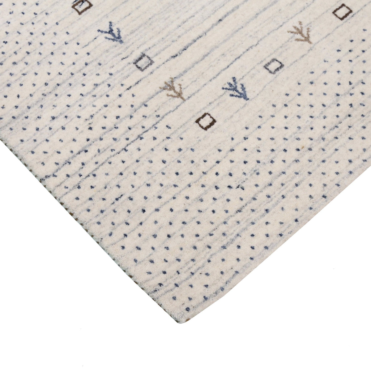 Ivory Contemporary Gabbeh Border Design Hand Loomed Wool Rug.