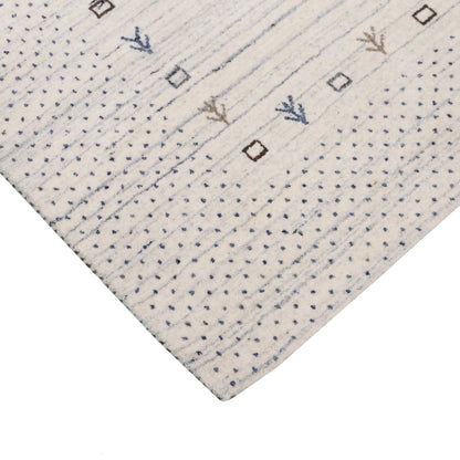Ivory Contemporary Gabbeh Border Design Hand Loomed Wool Rug.