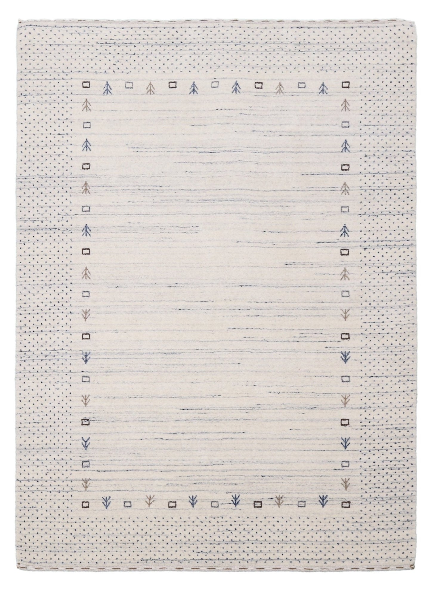 Ivory Contemporary Gabbeh Border Design Hand Loomed Wool Rug.