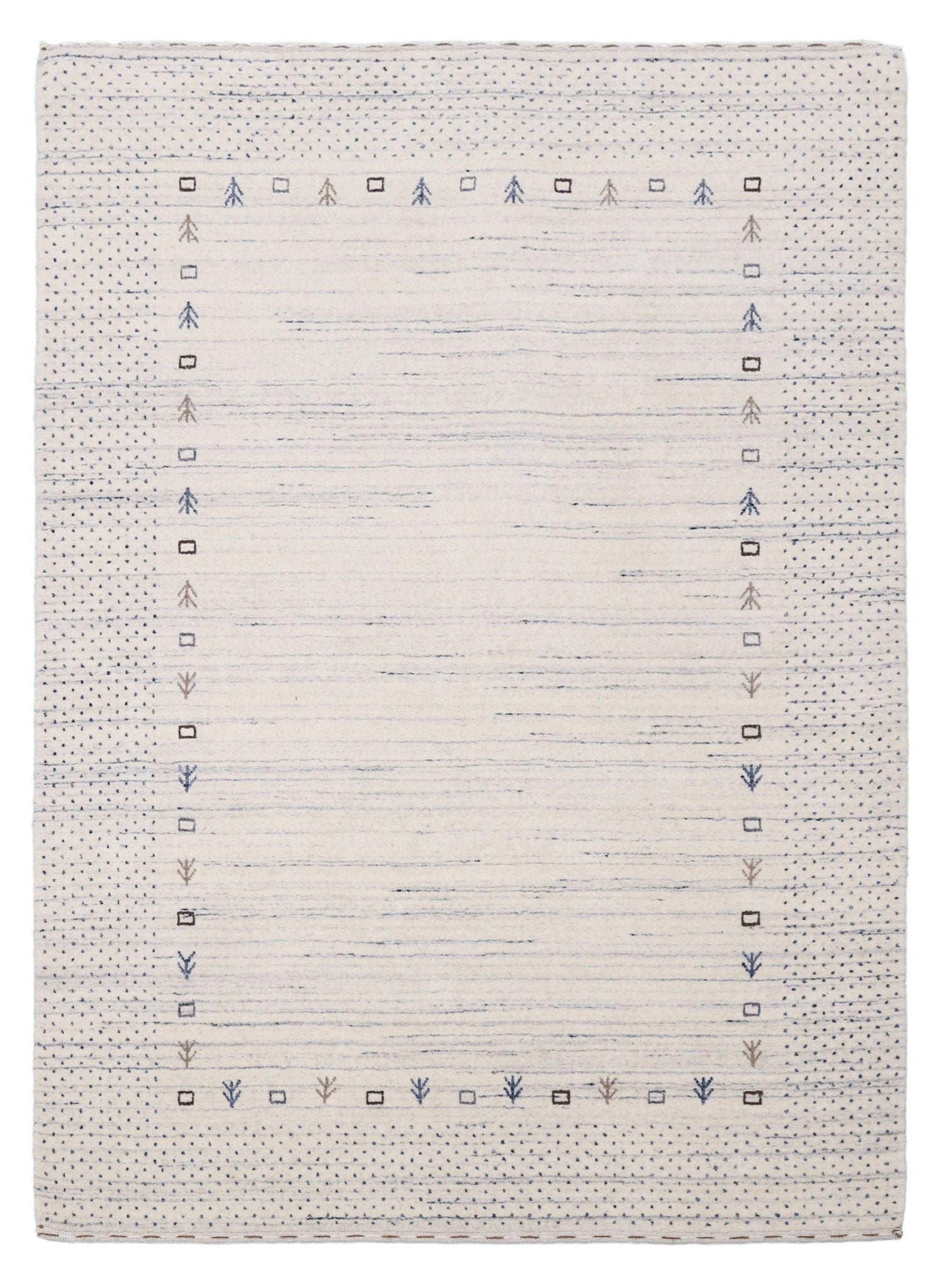 Ivory Contemporary Gabbeh Border Design Hand Loomed Wool Rug.