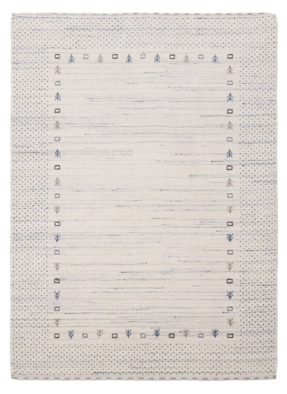 Ivory Contemporary Gabbeh Border Design Hand Loomed Wool Rug.