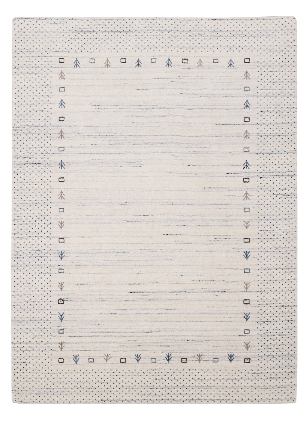 Ivory Contemporary Gabbeh Border Design Hand Loomed Wool Rug.