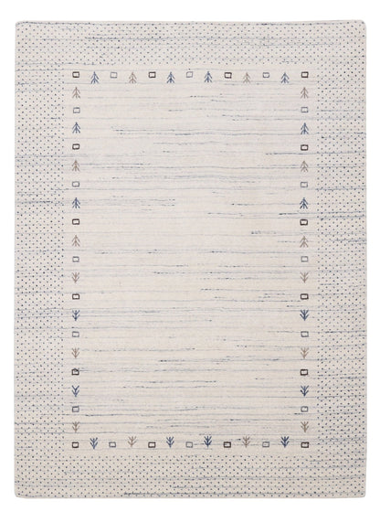 Ivory Contemporary Gabbeh Border Design Hand Loomed Wool Rug.