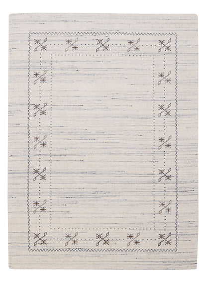 Ivory Gabbeh Border Design Hand Loomed Wool Rug.