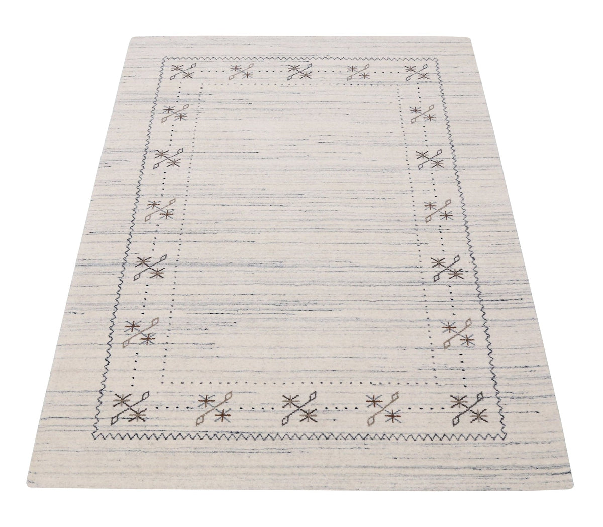 Ivory Gabbeh Border Design Hand Loomed Wool Rug.