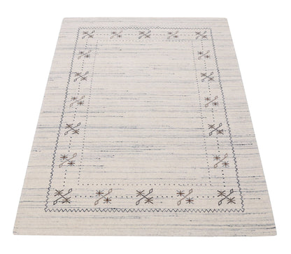 Ivory Gabbeh Border Design Hand Loomed Wool Rug.