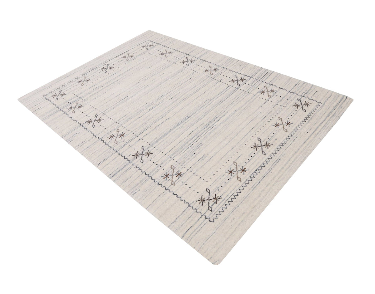 Ivory Gabbeh Border Design Hand Loomed Wool Rug.