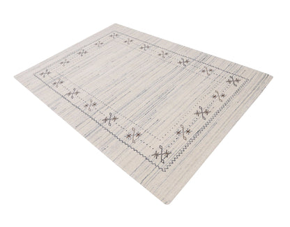 Ivory Gabbeh Border Design Hand Loomed Wool Rug.