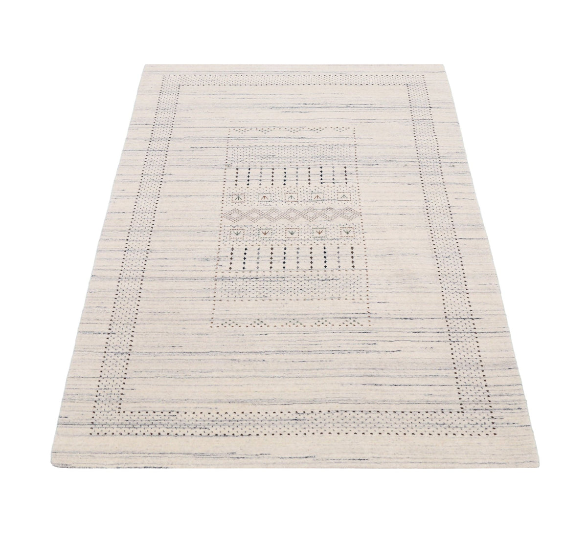 Ivory Gabbeh Design Hand Loomed Wool Area Rug.