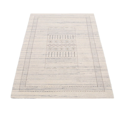 Ivory Gabbeh Design Hand Loomed Wool Area Rug.