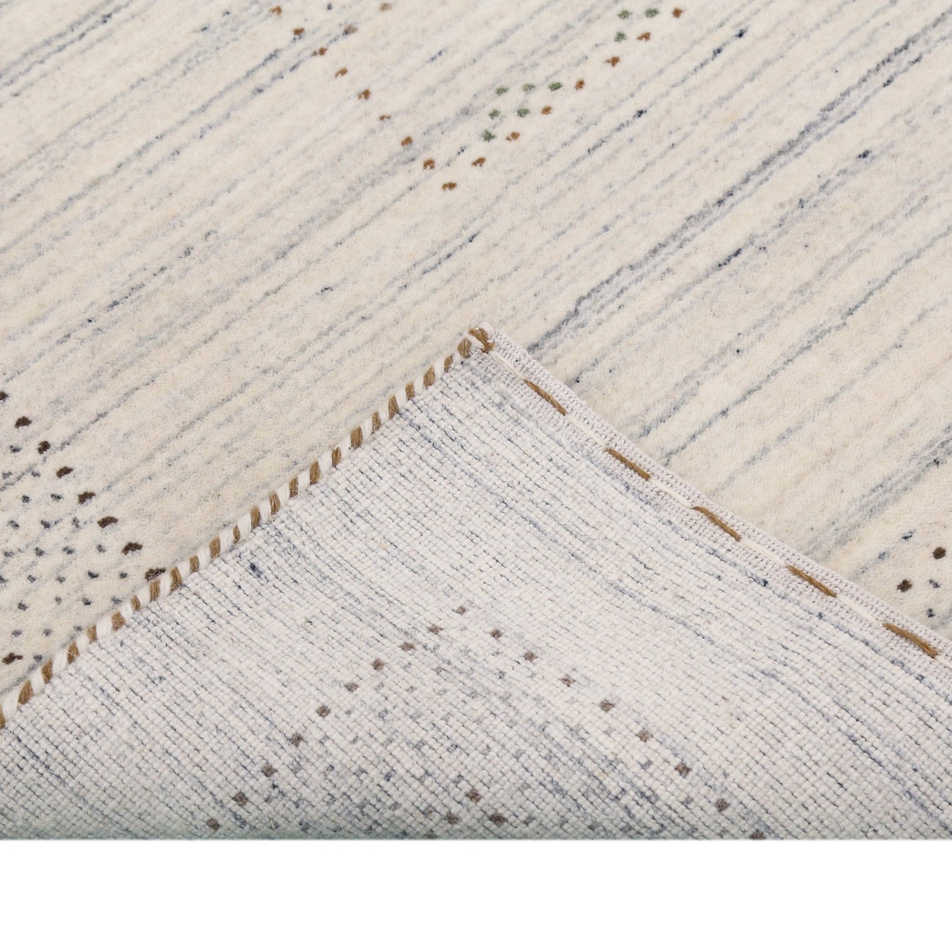 Ivory Gabbeh Design Hand Loomed Wool Area Rug.