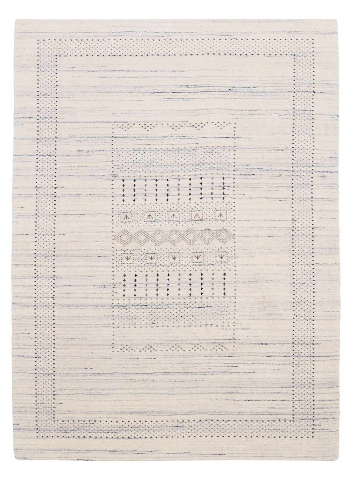 Ivory Gabbeh Design Hand Loomed Wool Area Rug.