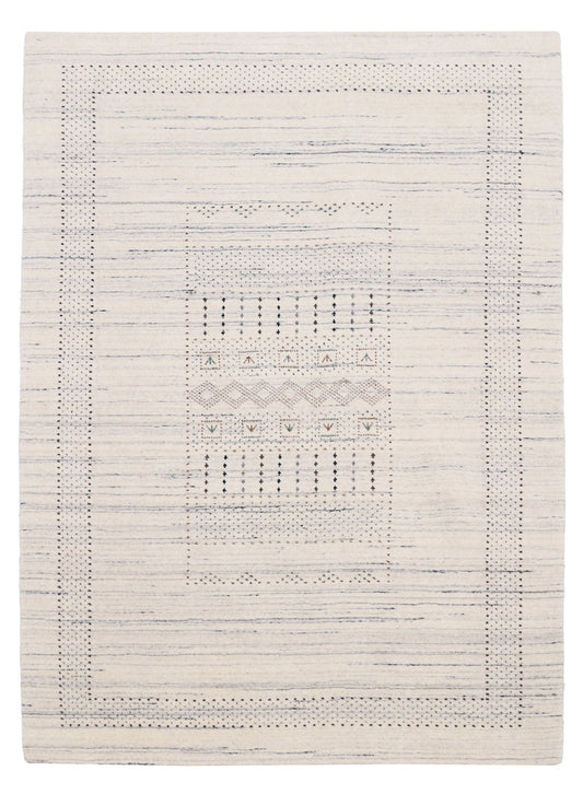 Ivory Gabbeh Design Hand Loomed Wool Area Rug.