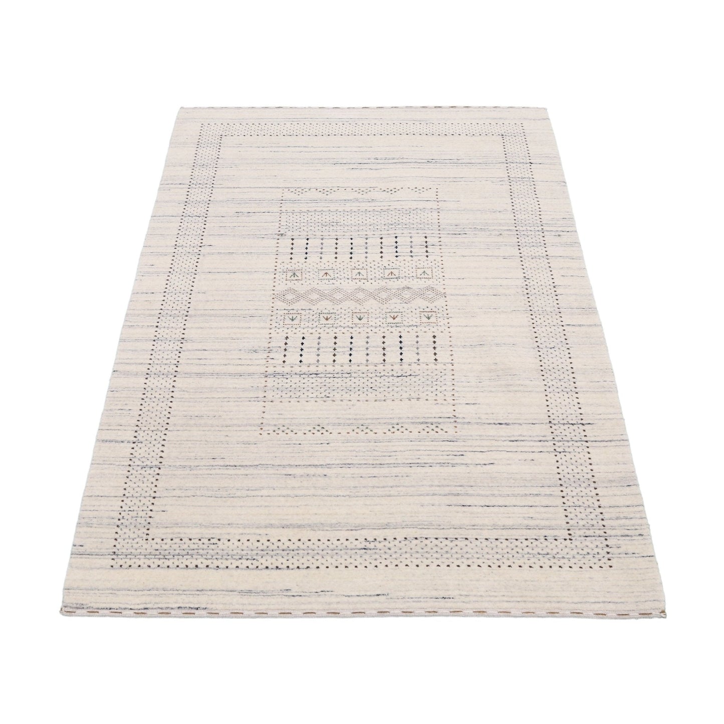 Ivory Gabbeh Design Hand Loomed Wool Area Rug.