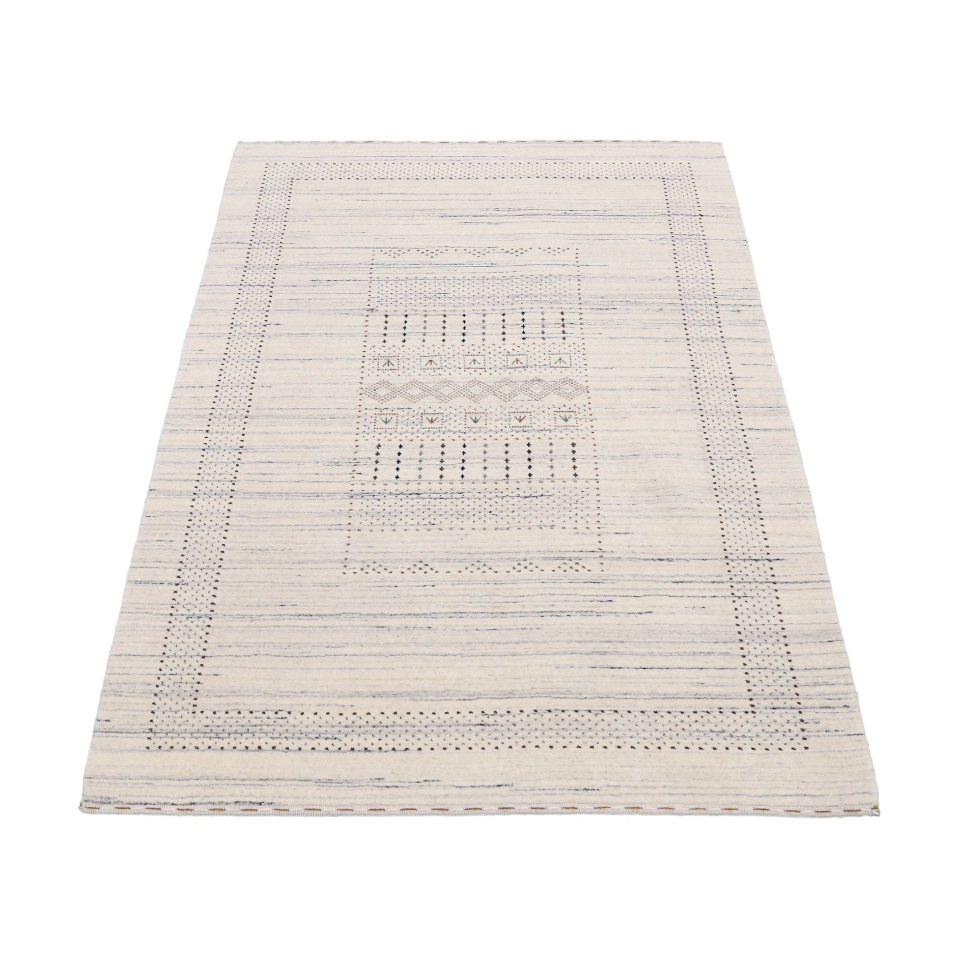 Ivory Gabbeh Design Hand Loomed Wool Area Rug.