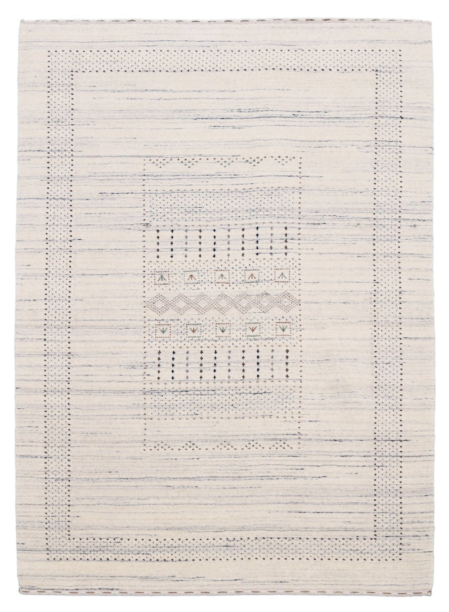 Ivory Gabbeh Design Hand Loomed Wool Area Rug.