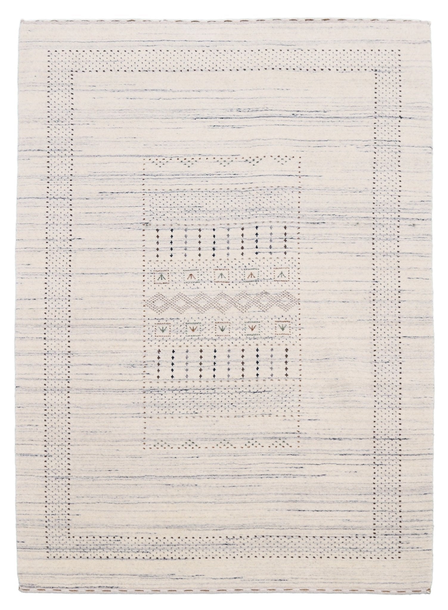 Ivory Gabbeh Design Hand Loomed Wool Area Rug.