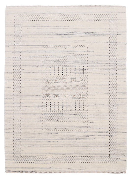 Ivory Gabbeh Design Hand Loomed Wool Area Rug.