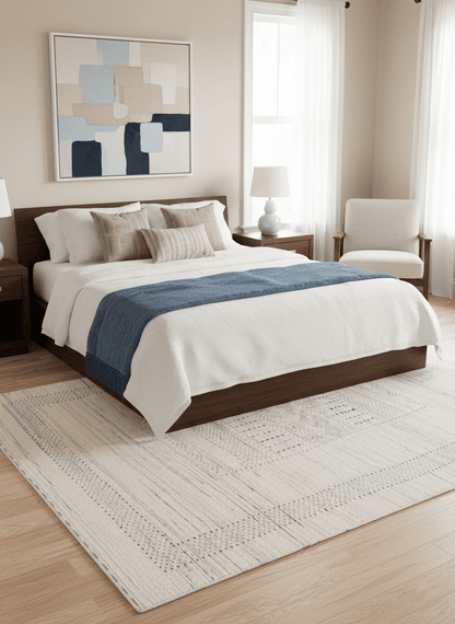 Ivory Gabbeh Design Hand Loomed Wool Area Rug.