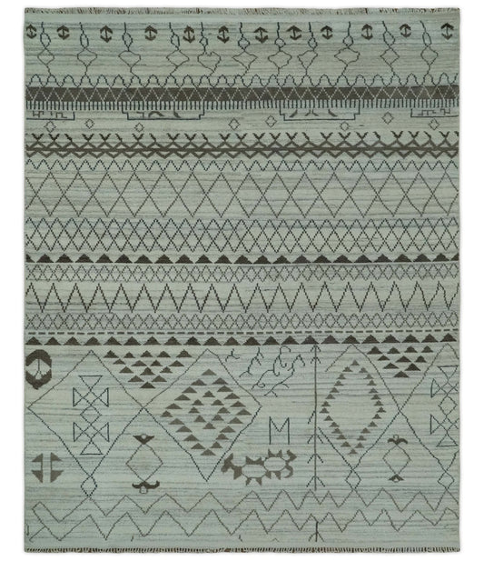 Ivory, Gray and Charcoal Hand Knotted Multi size Southwestern wool area Rug.