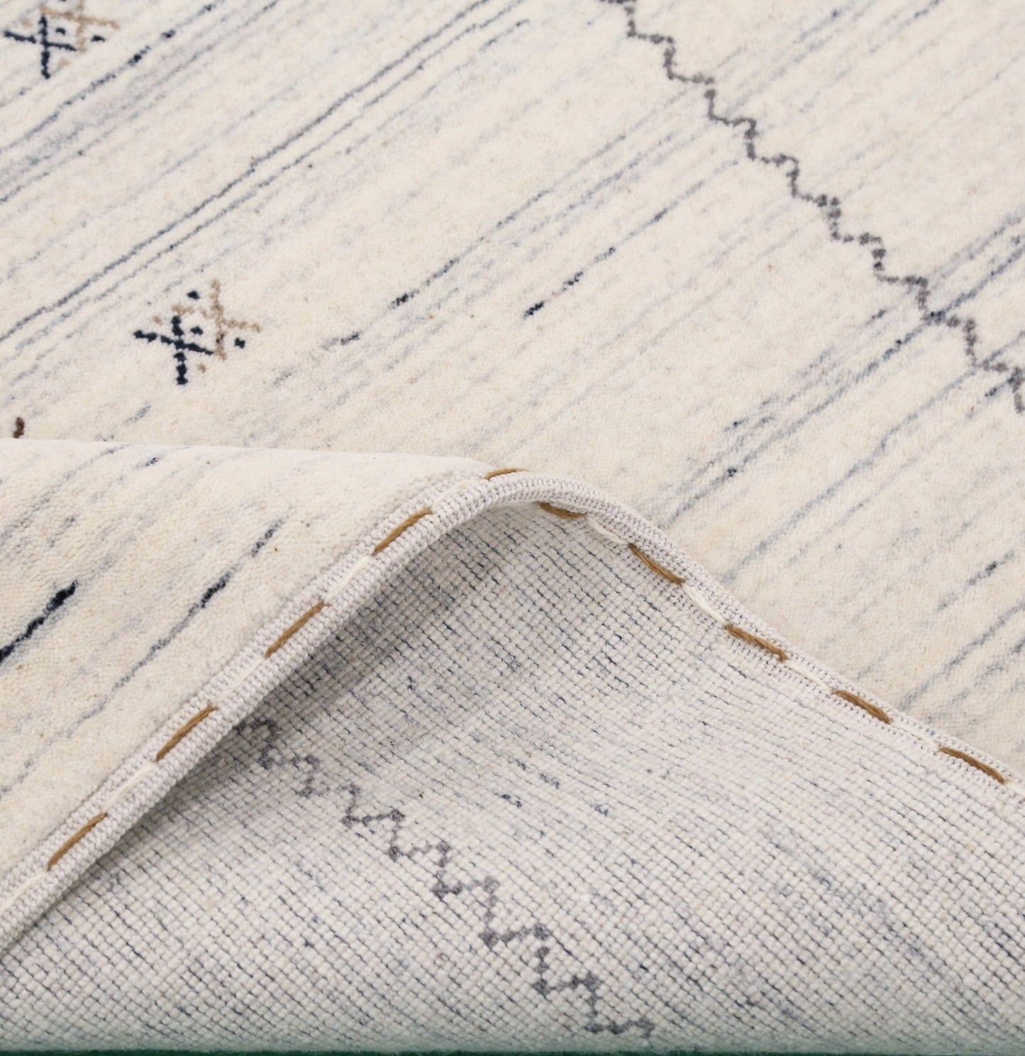 Ivory Modern Tribals Design Hand Loomed Wool Area Rug.