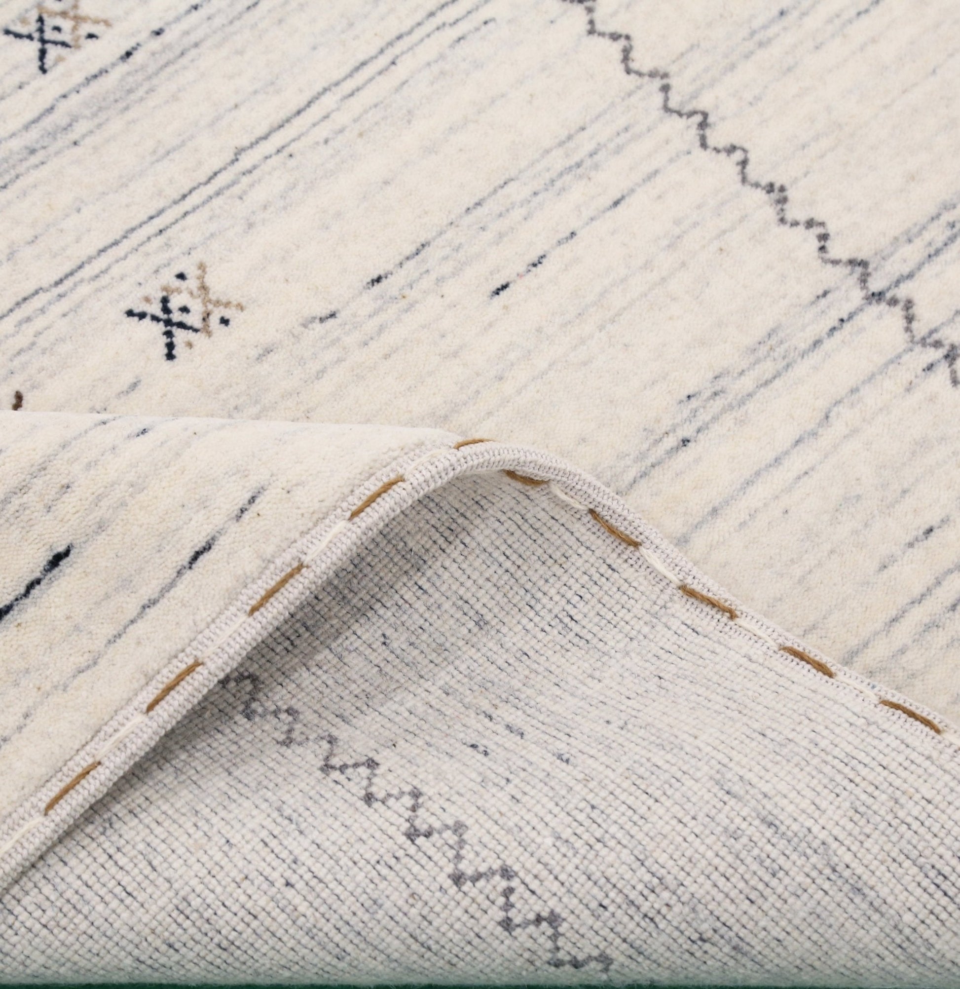 Ivory Modern Tribals Design Hand Loomed Wool Area Rug.