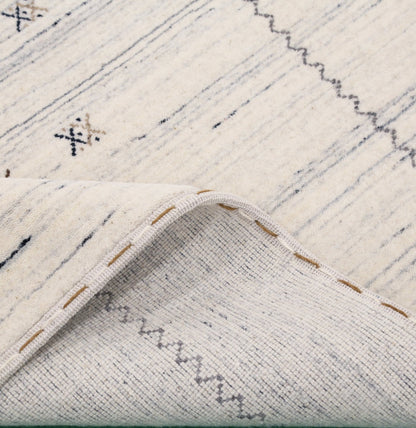 Ivory Modern Tribals Design Hand Loomed Wool Area Rug.