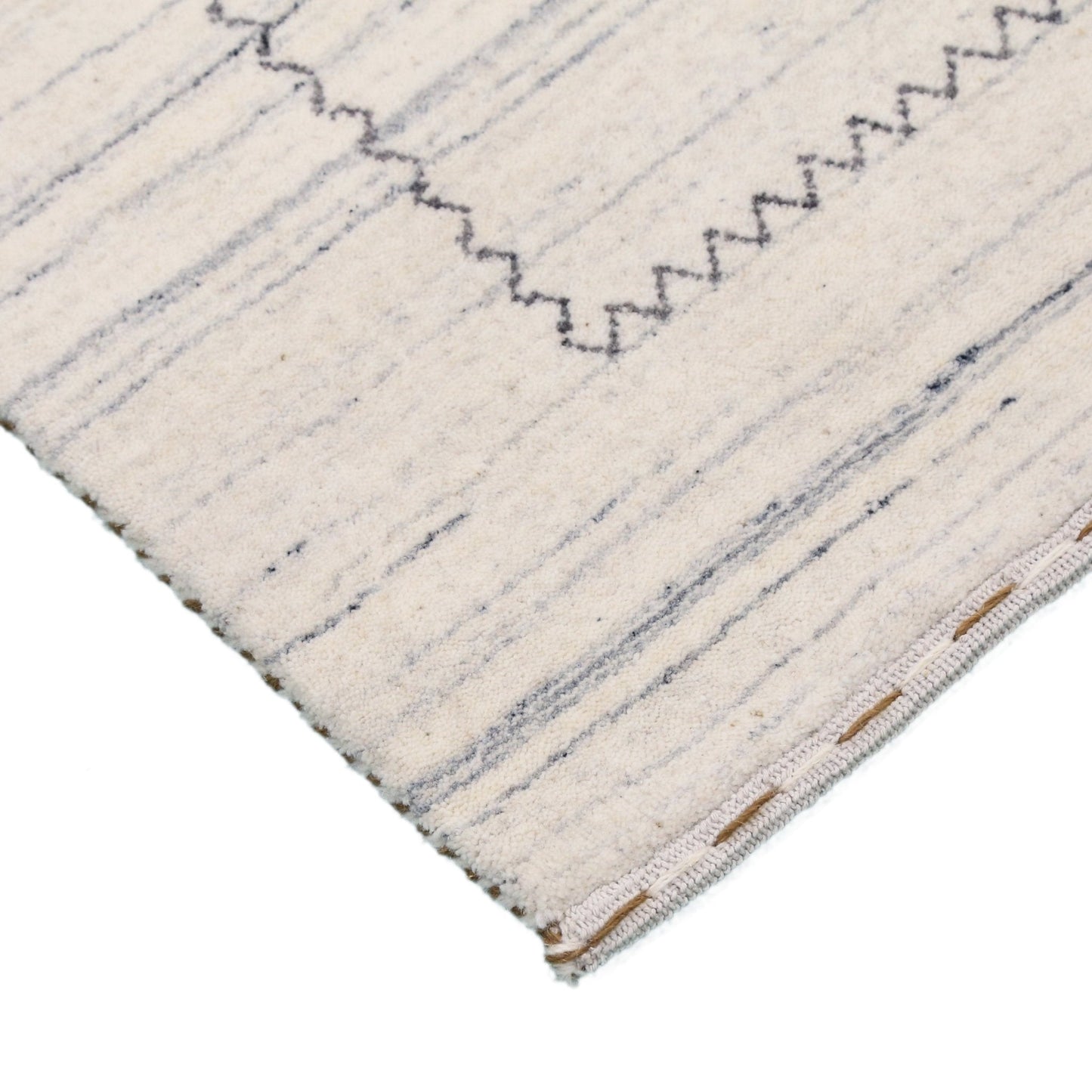 Ivory Modern Tribals Design Hand Loomed Wool Area Rug.