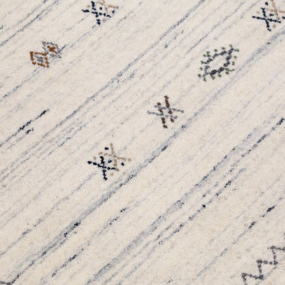 Ivory Modern Tribals Design Hand Loomed Wool Area Rug.