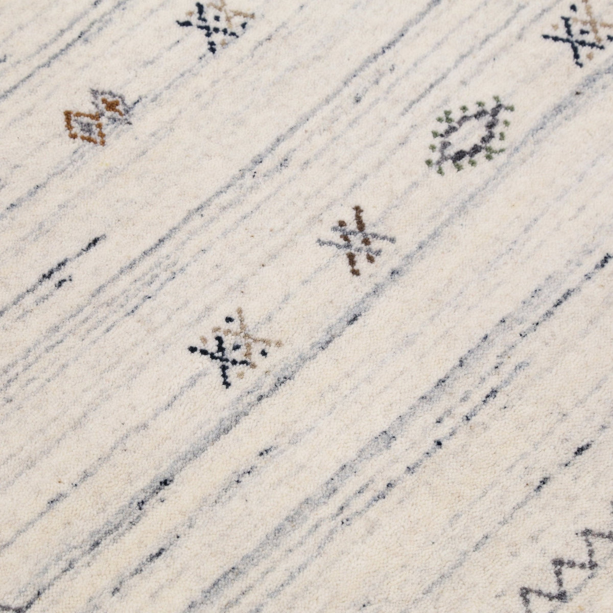 Ivory Modern Tribals Design Hand Loomed Wool Area Rug.