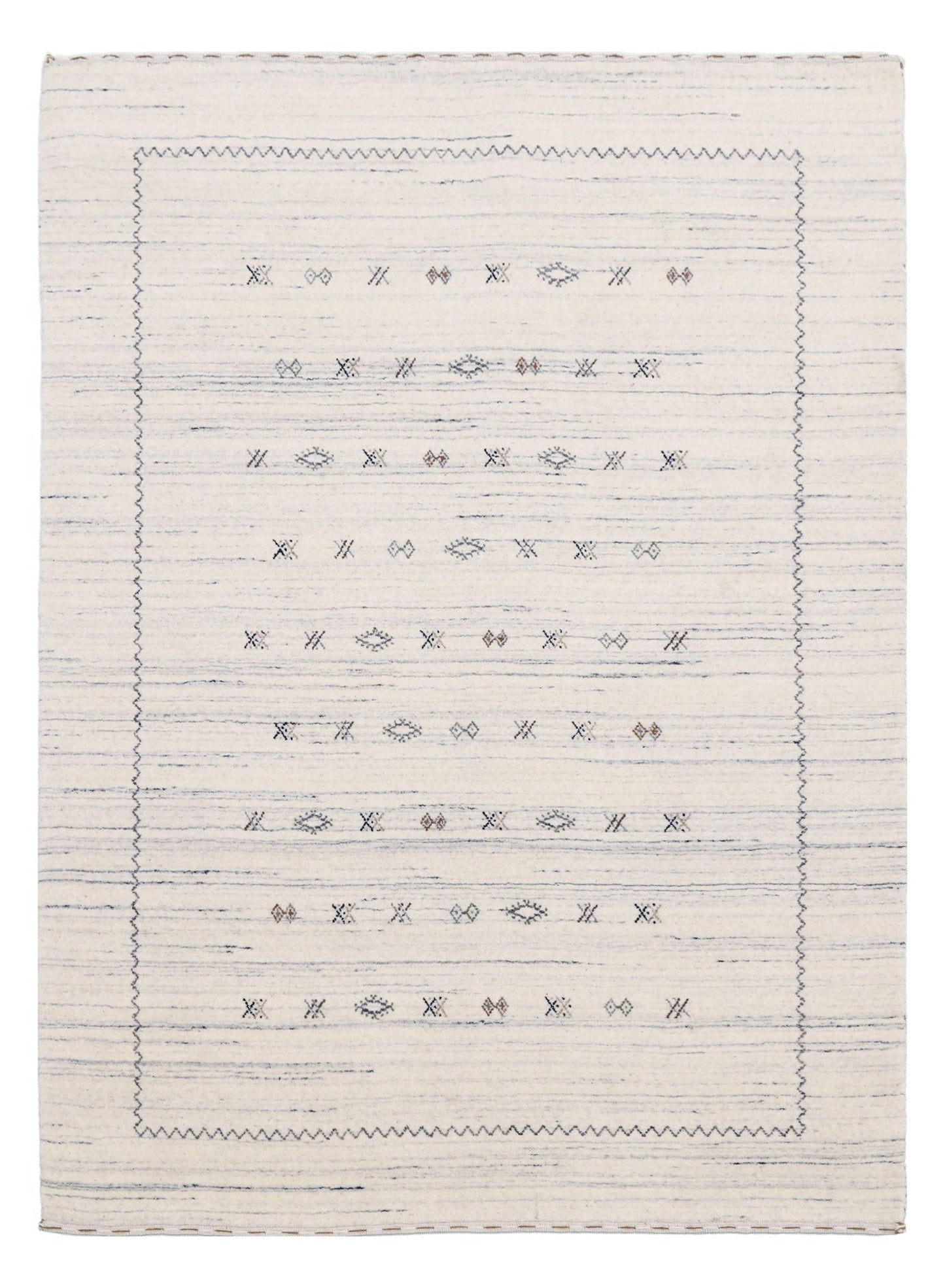 Ivory Modern Tribals Design Hand Loomed Wool Area Rug.