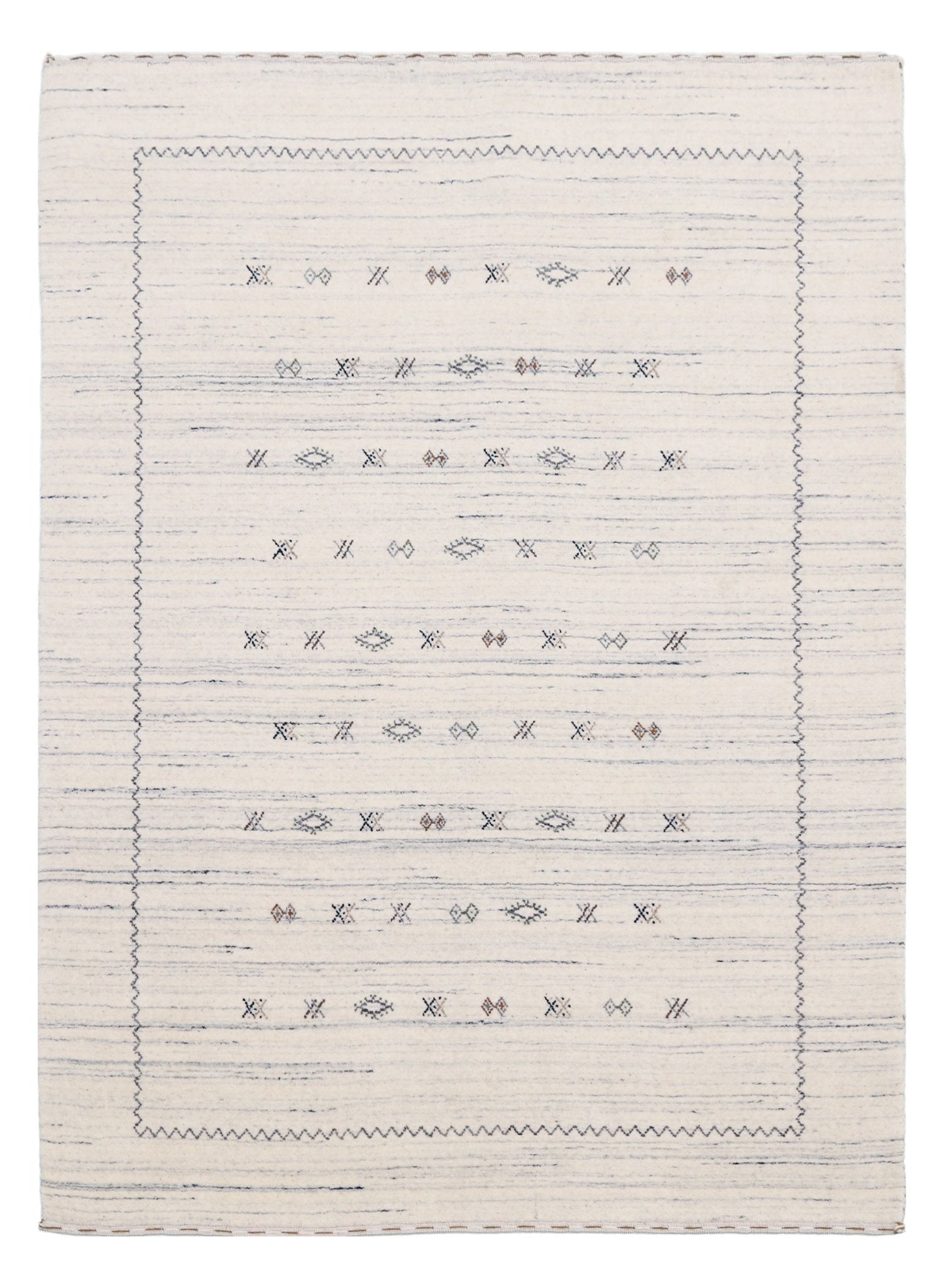 Ivory Modern Tribals Design Hand Loomed Wool Area Rug.