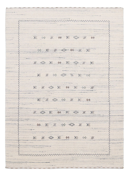 Ivory Modern Tribals Design Hand Loomed Wool Area Rug.