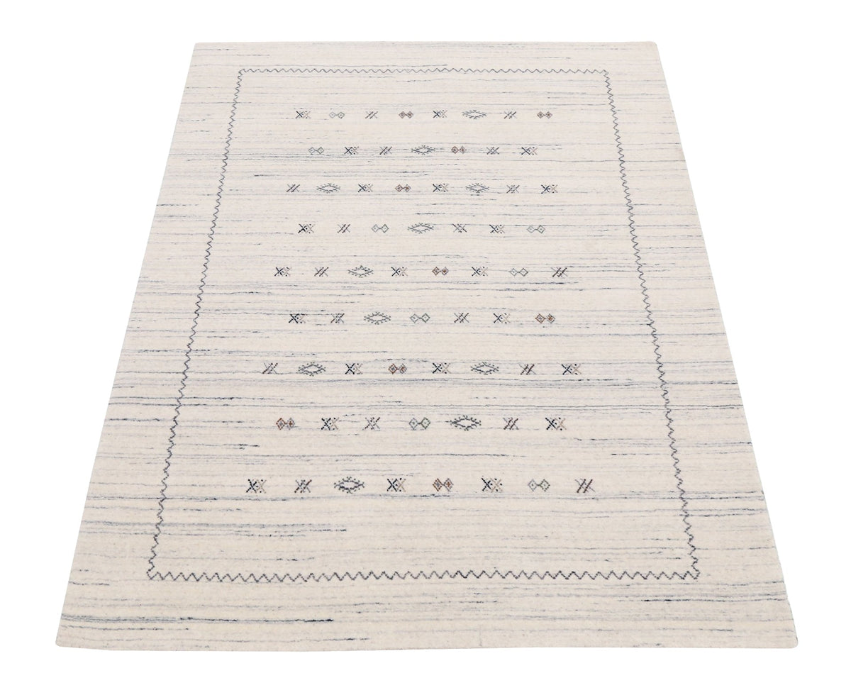 Ivory Modern Tribals Design Hand Loomed Wool Area Rug.