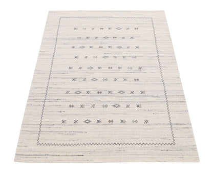 Ivory Modern Tribals Design Hand Loomed Wool Area Rug.