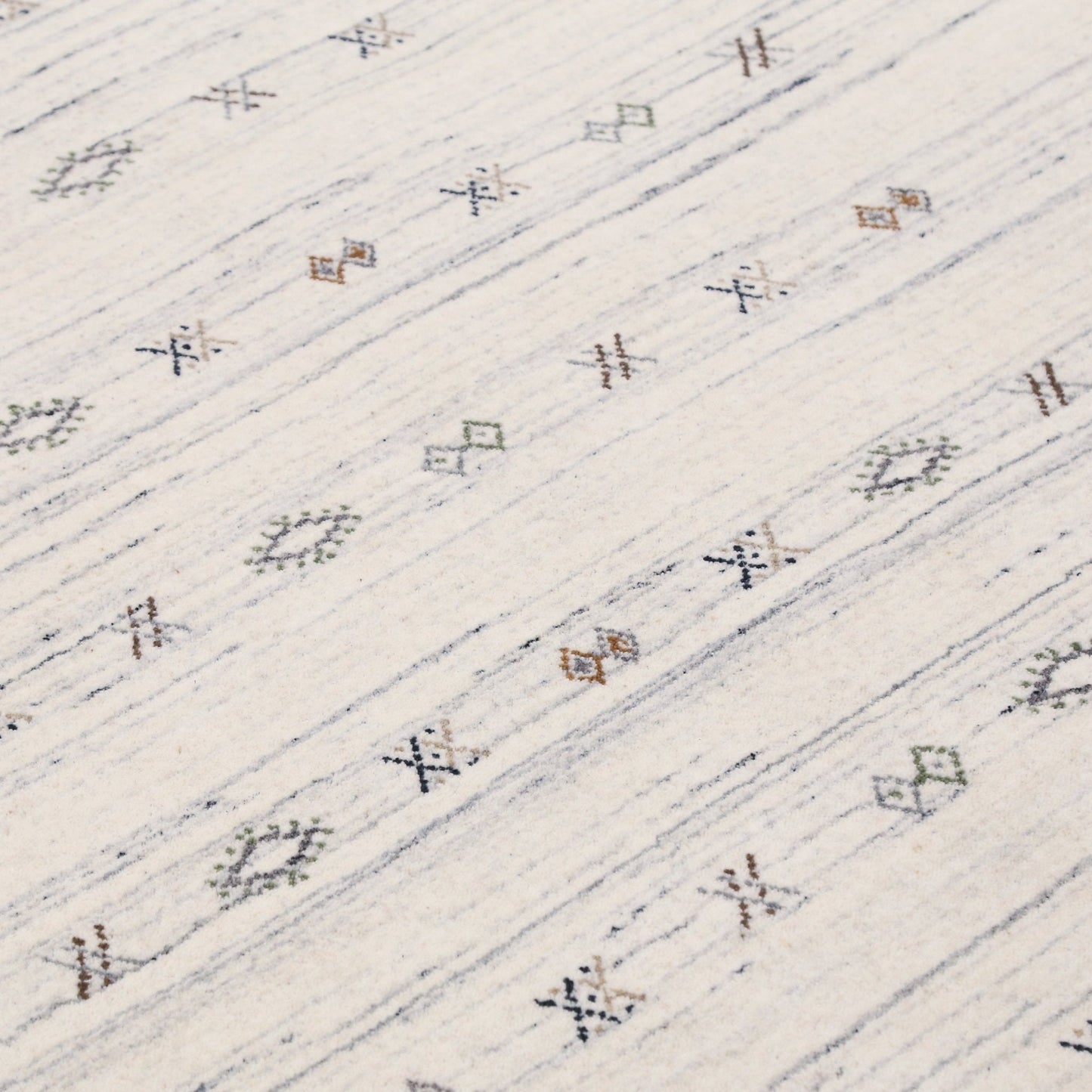 Ivory Modern Tribals Design Hand Loomed Wool Area Rug.