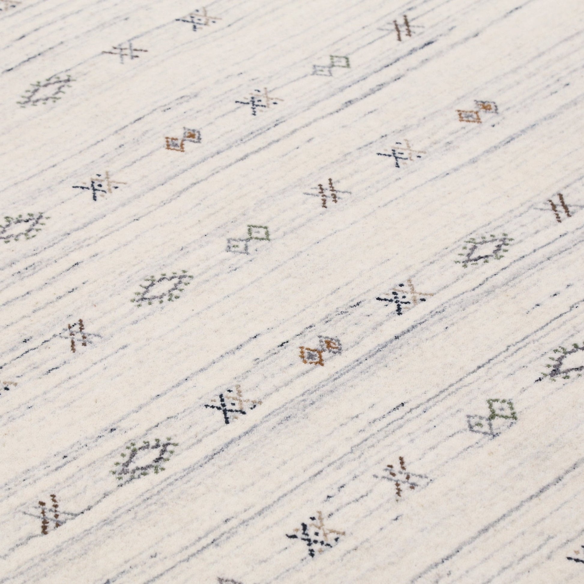 Ivory Modern Tribals Design Hand Loomed Wool Area Rug.