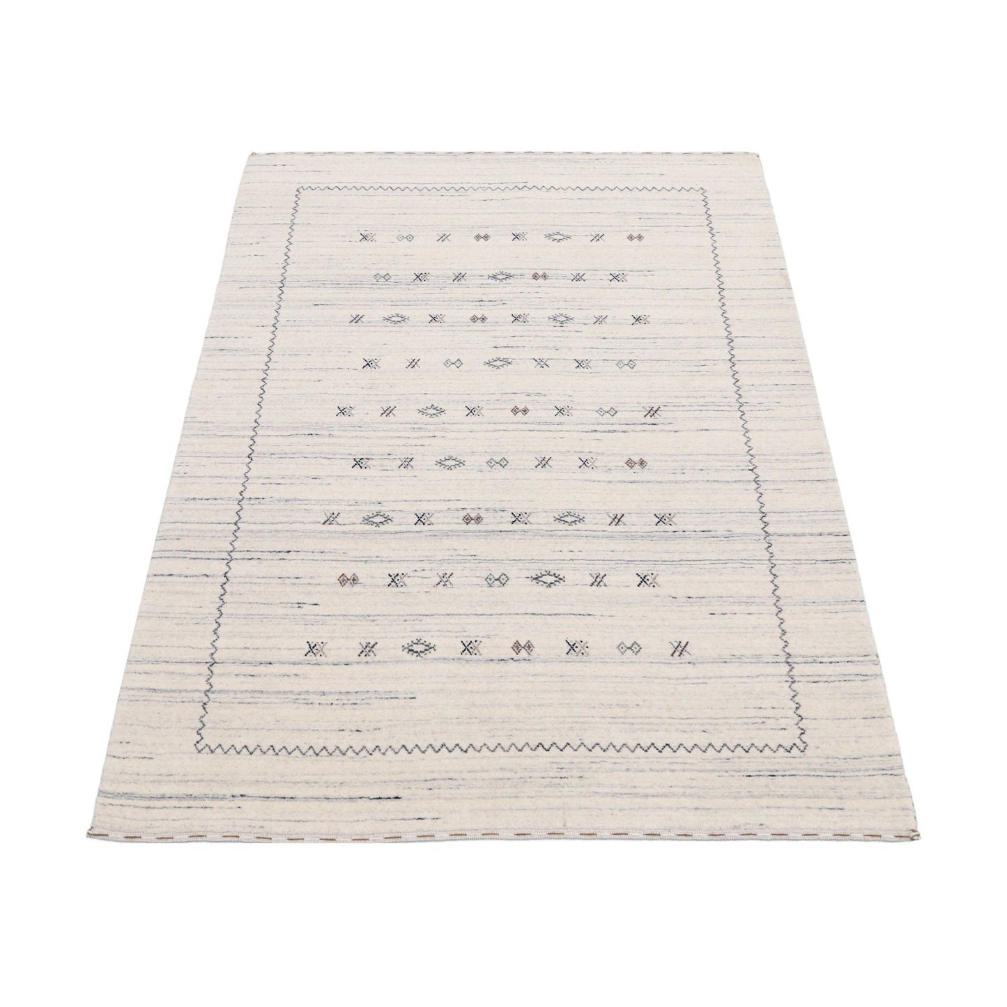 Ivory Modern Tribals Design Hand Loomed Wool Area Rug.