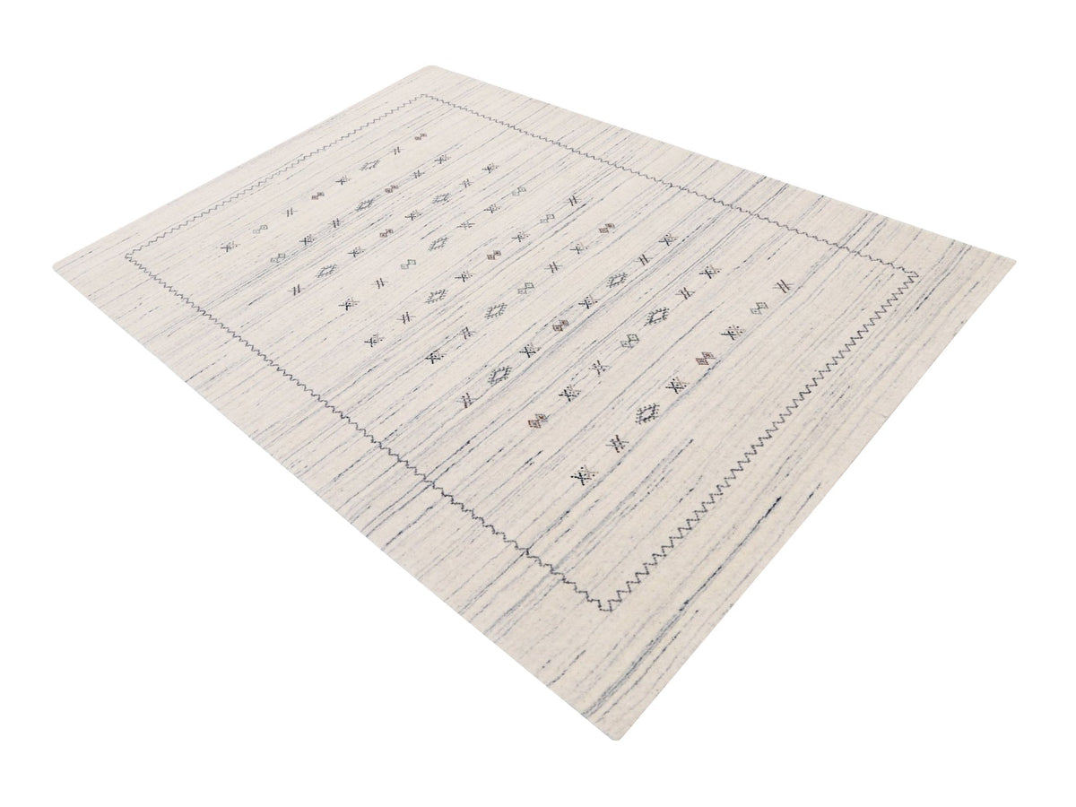 Ivory Modern Tribals Design Hand Loomed Wool Area Rug.