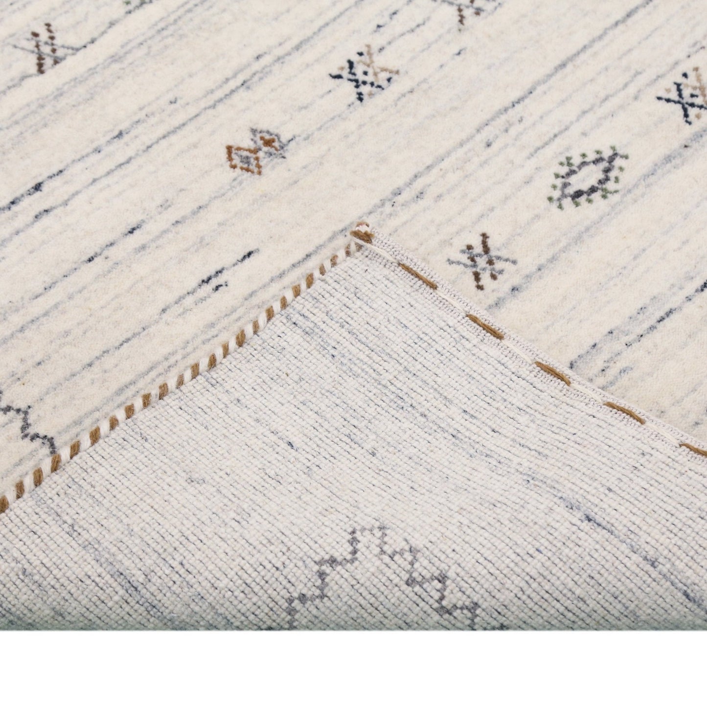 Ivory Modern Tribals Design Hand Loomed Wool Area Rug.